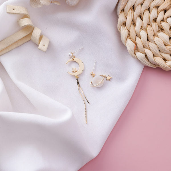 Moon & Planet Drop Tassel Earrings