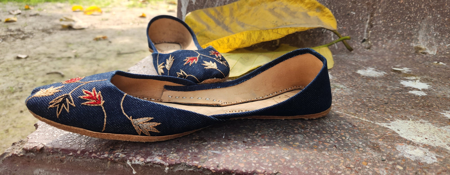 Hand-Embroidered Denim Khussa