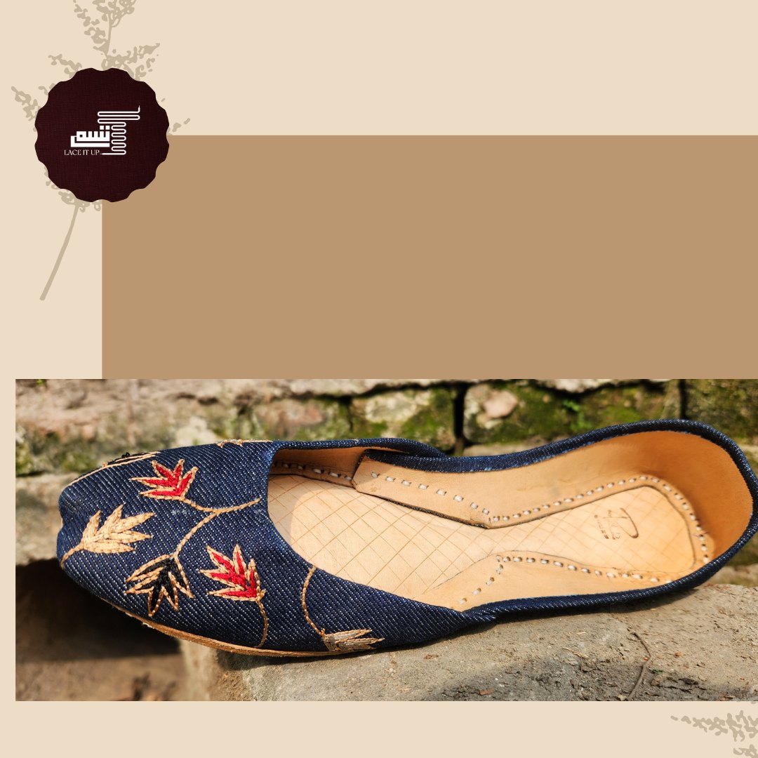 Hand-Embroidered Denim Khussa