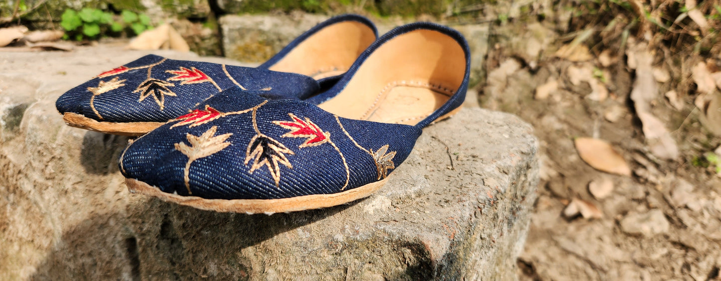 Hand-Embroidered Denim Khussa
