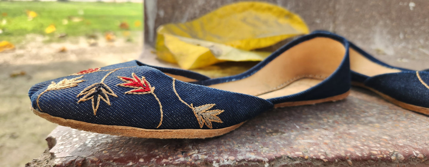 Hand-Embroidered Denim Khussa