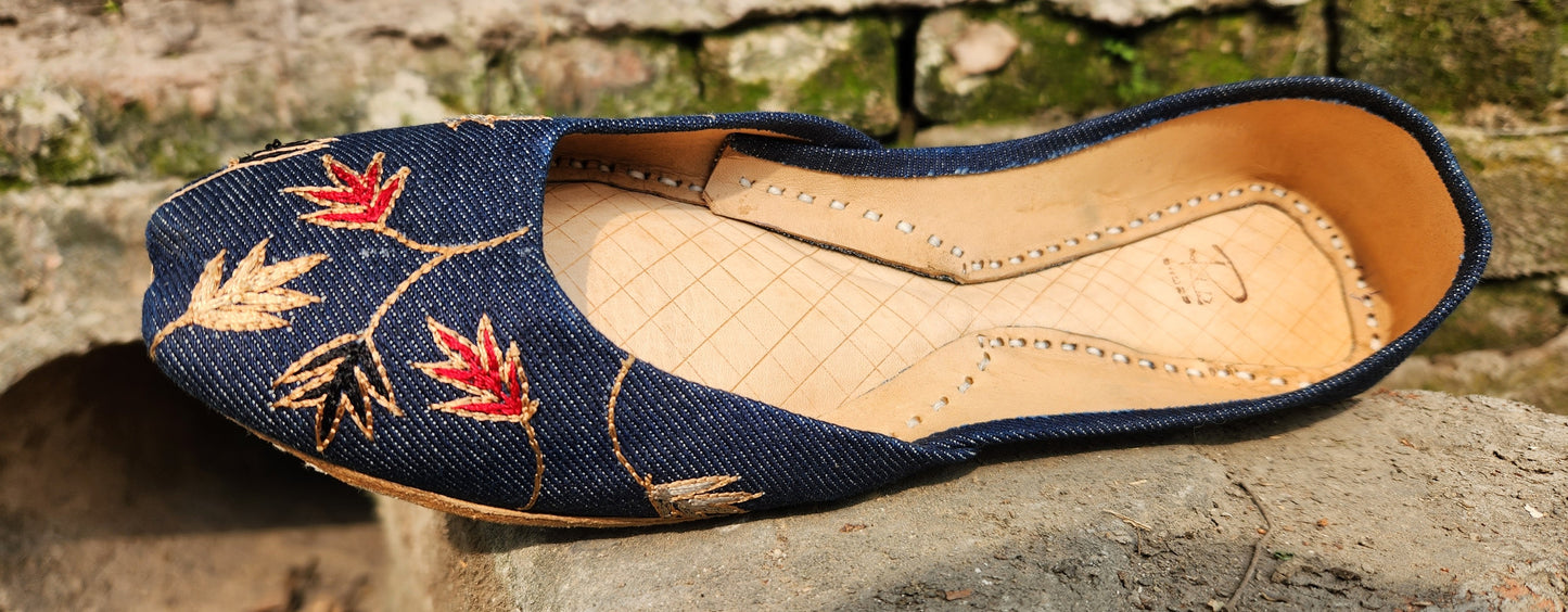 Hand-Embroidered Denim Khussa