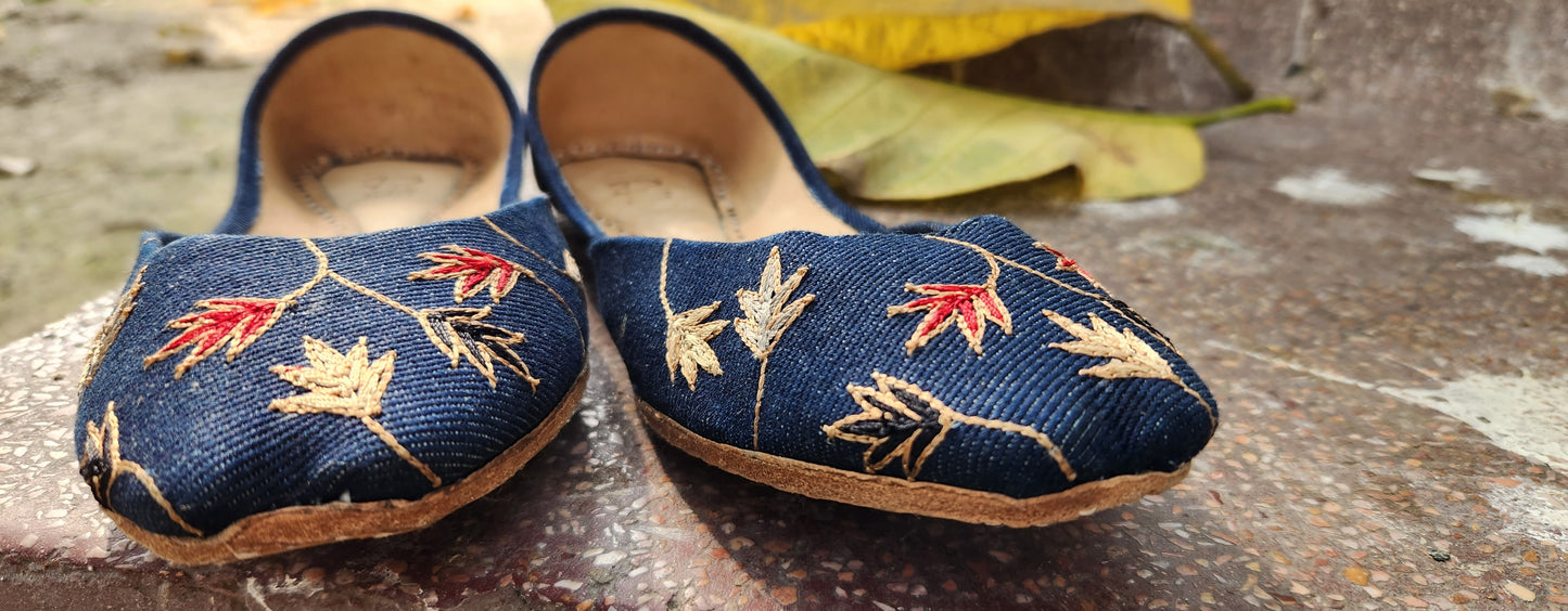 Hand-Embroidered Denim Khussa