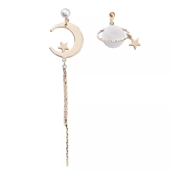 Moon & Planet Drop Tassel Earrings
